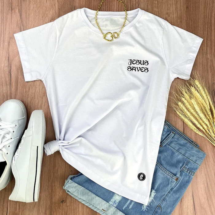Camiseta Feminina Branca Jesus saves - Imagem 1