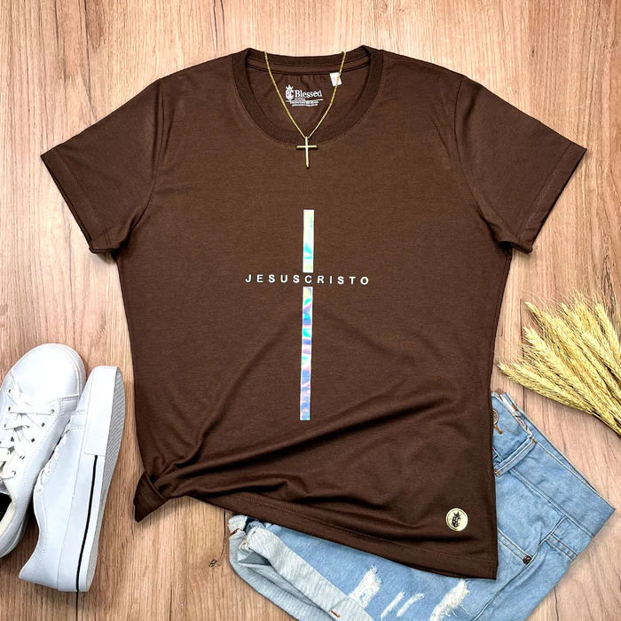 Camiseta Feminina Cruz Preta Jesus Cristo - Imagem 14