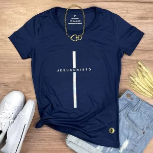 Camiseta Feminina Cruz Preta Jesus Cristo - Imagem 8