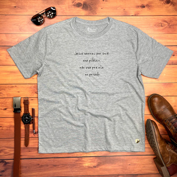 Camiseta Masculina Branca Jesus Morreu Por Você Em Público - Imagem 3