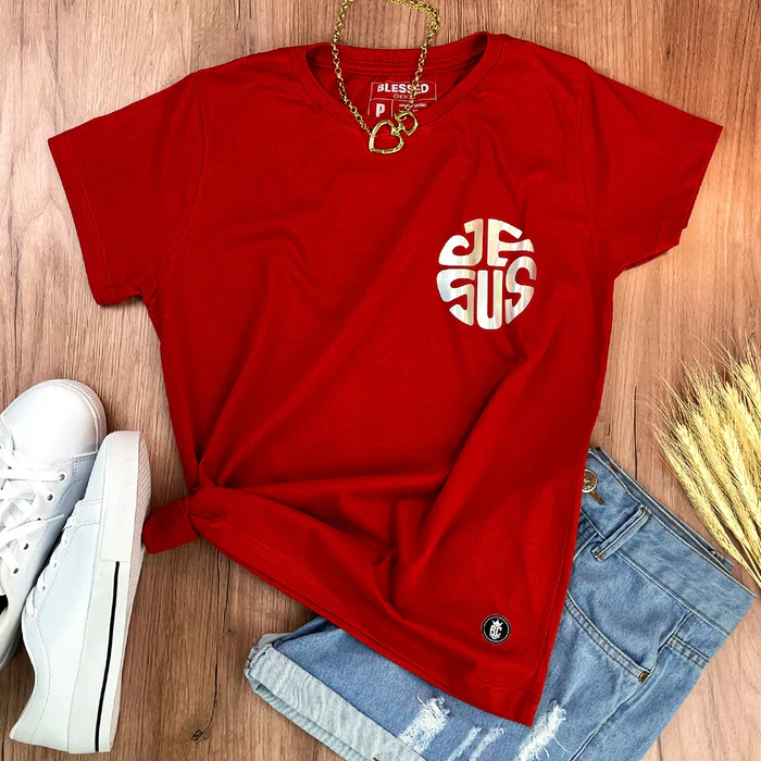 Camiseta Feminina Vermelha JESUS - Imagem 1