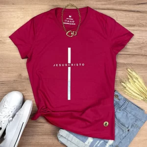 Camiseta Feminina Cruz Preta Jesus Cristo - Imagem 4
