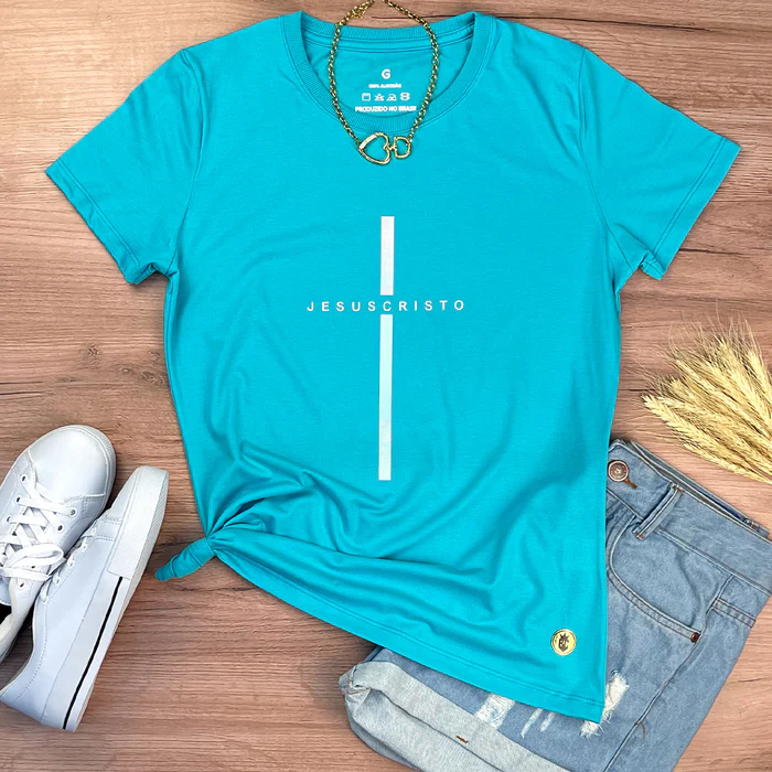Camiseta Feminina Cruz Preta Jesus Cristo - Imagem 12