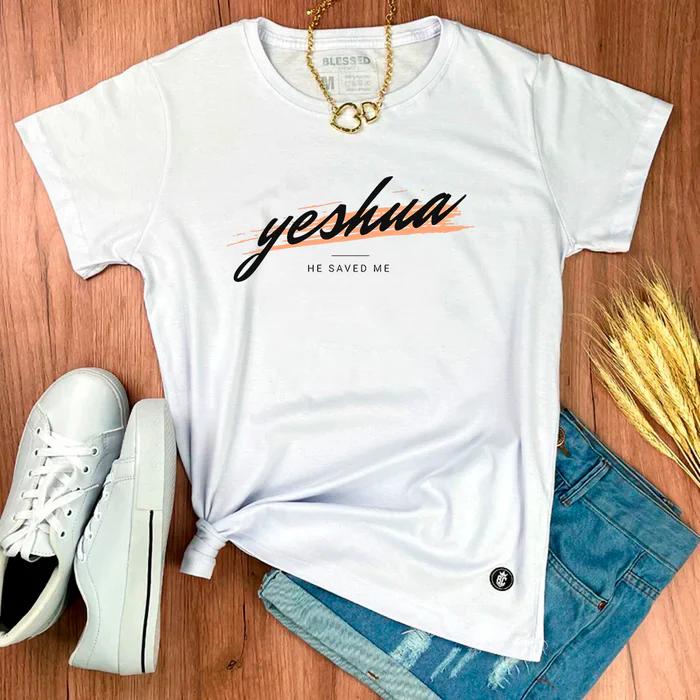 Camiseta Feminina Branca Yeshua He Saved Me - Imagem 1