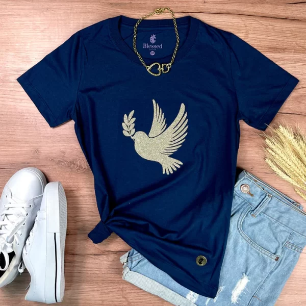 Camiseta Feminina Azul Pomba da Paz