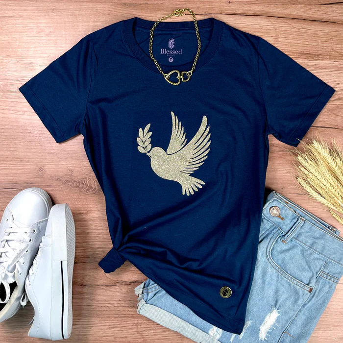 Camiseta Feminina Azul Pomba da Paz - Imagem 1
