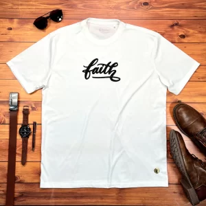 Camiseta Masculina Branca Aplique Faith - Imagem 3