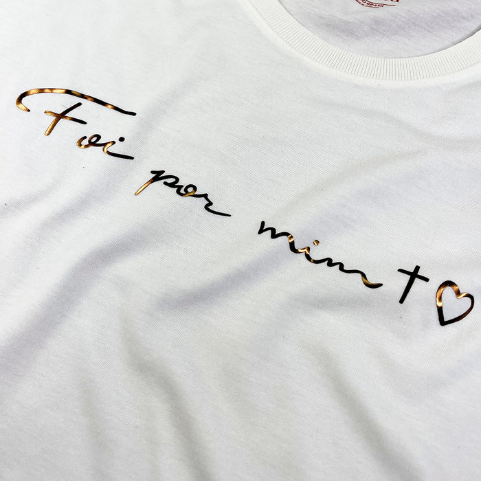 Camiseta Feminina Off White Foi Por Mim Cruz Coração - Imagem 2