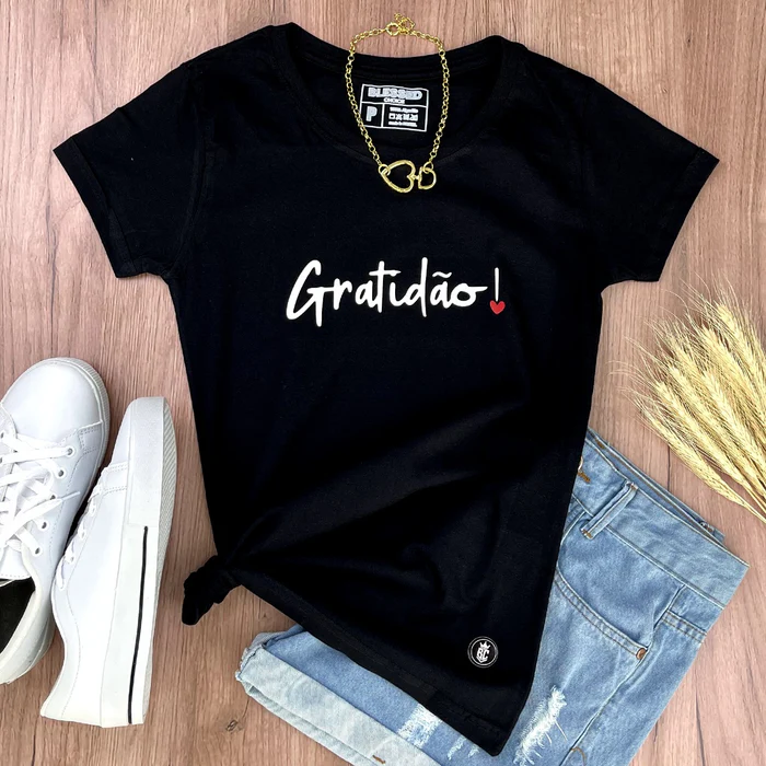 Camiseta Feminina Preta Gratidão! - Imagem 1
