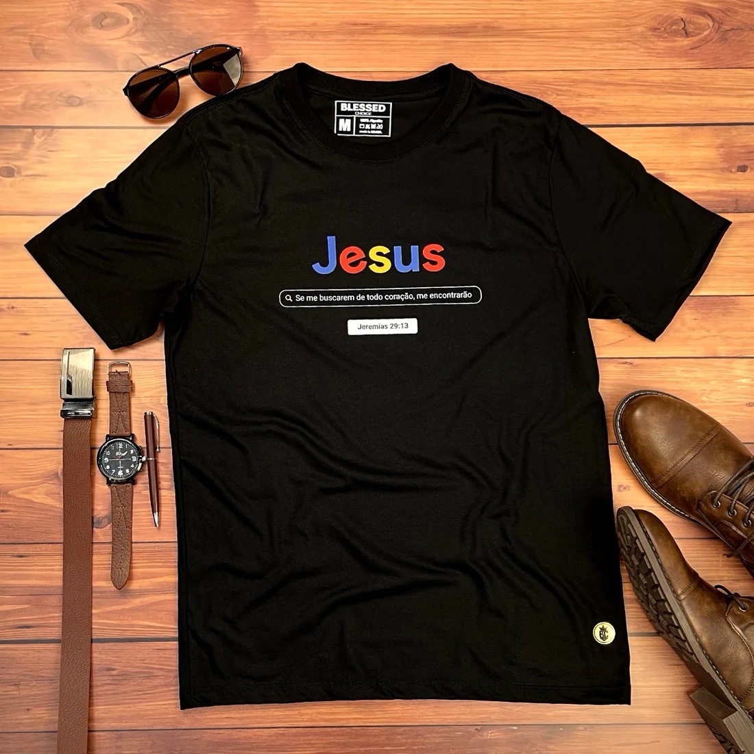 Camiseta Masculina Preta Jesus Se me buscarem de todo coração, me encontrarão - Imagem 1