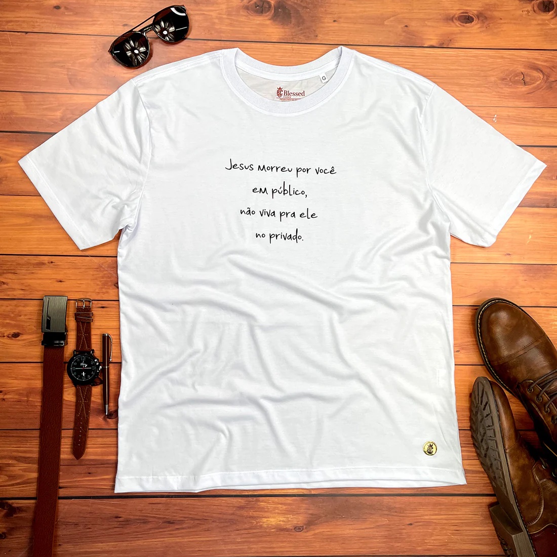 Camiseta Masculina Branca Jesus Morreu Por Você Em Público - Imagem 1