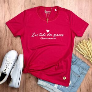 Camiseta Feminina Preta Em Tudo Dai Graças - Imagem 8