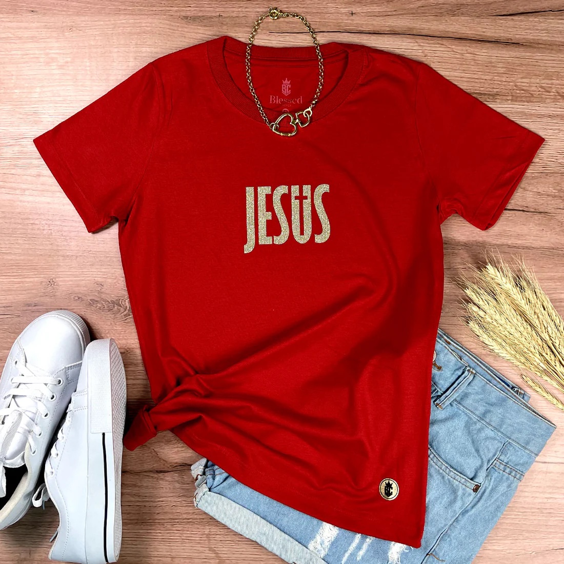 Camiseta Feminina Preta Jesus Cruz Glitter - Imagem 10