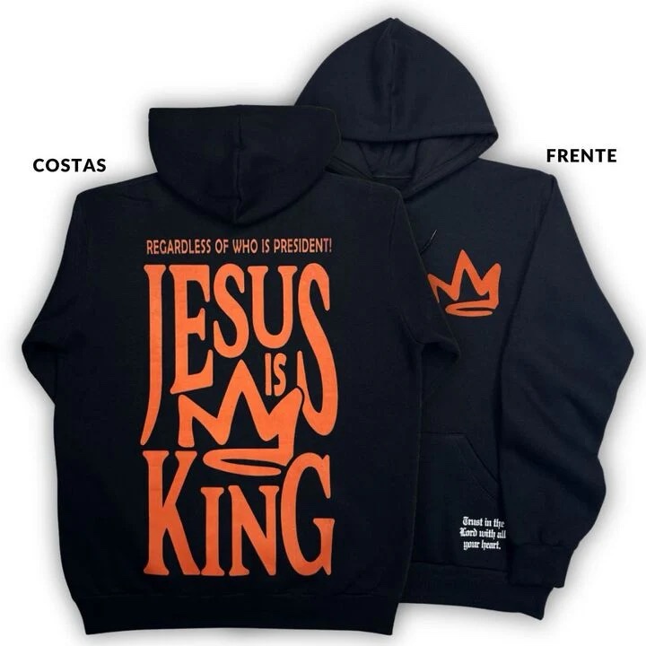 Moletom Canguru Com Capuz Off White Jesus Is King Coroa - Imagem 4