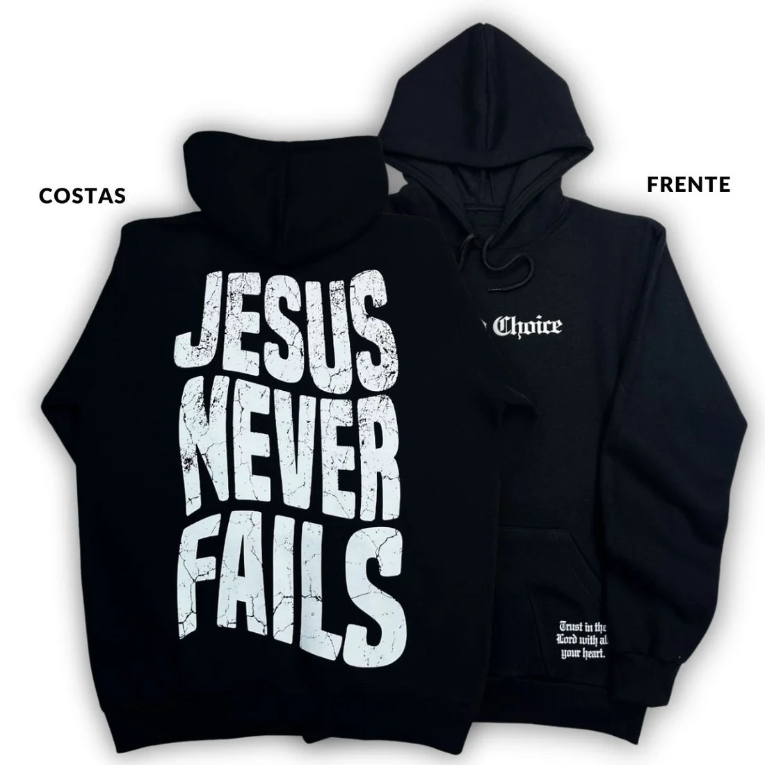 Moletom Canguru Com Capuz Preto Jesus Never Fails - Imagem 1