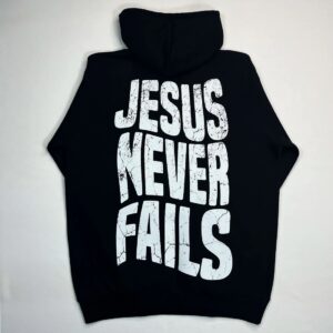 Moletom Canguru Com Capuz Preto Jesus Never Fails - Imagem 3