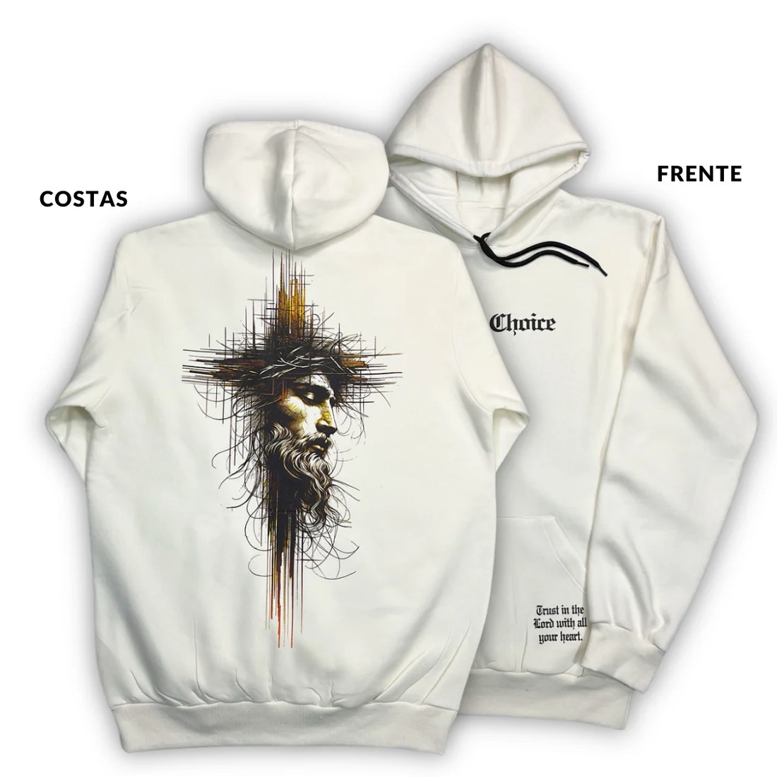 Moletom Canguru Com Capuz Off White Cristo Cruz - Imagem 1