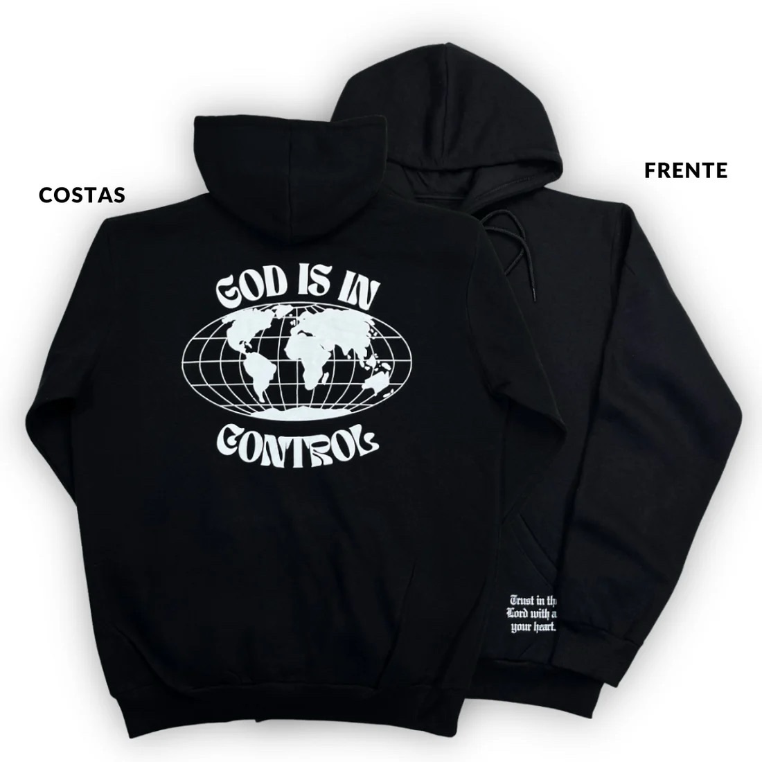 Moletom Canguru Com Capuz Preto God Is In Control - Imagem 1