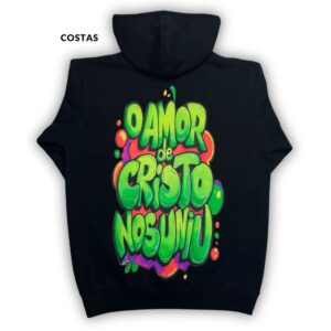 Moletom Canguru Com Capuz Preto O Amor De Cristo Nos Uniu - Imagem 3