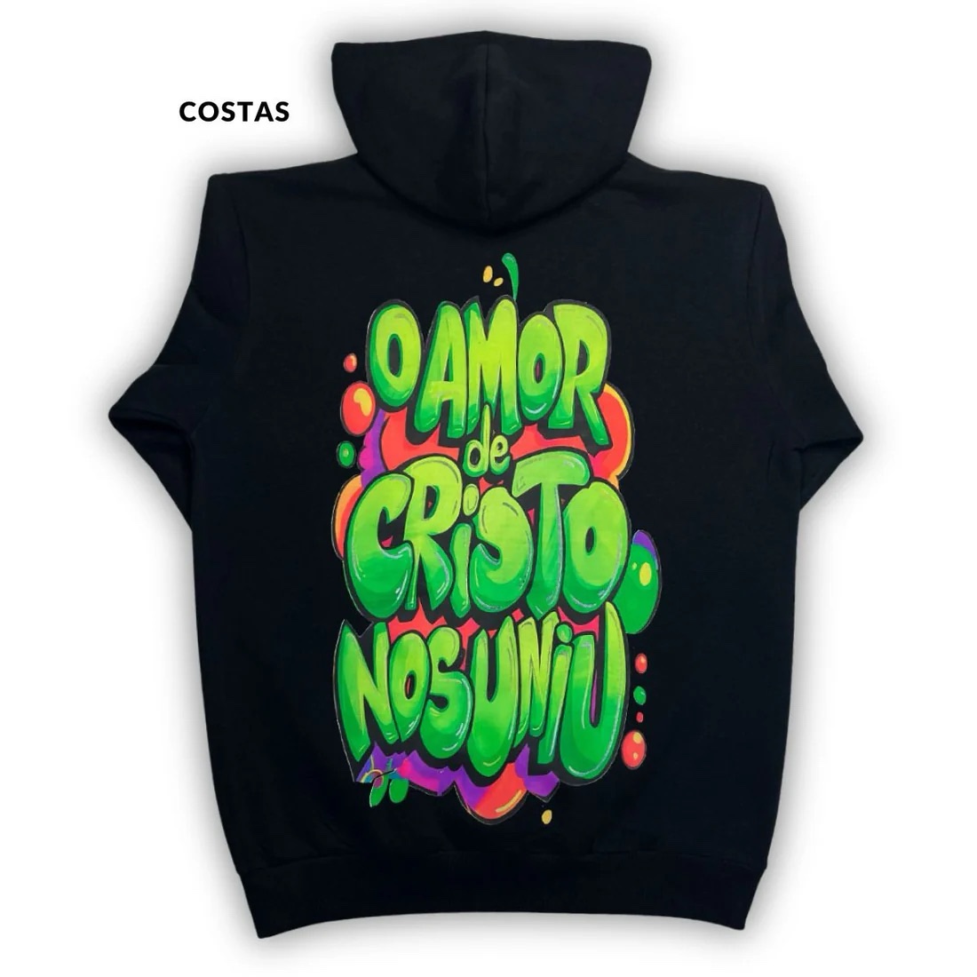 Moletom Canguru Com Capuz Preto O Amor De Cristo Nos Uniu - Imagem 3