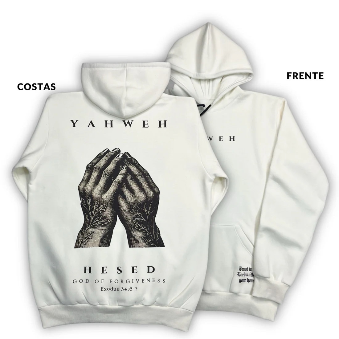 Moletom Canguru Com Capuz Off White Yahweh Hesed - Imagem 1