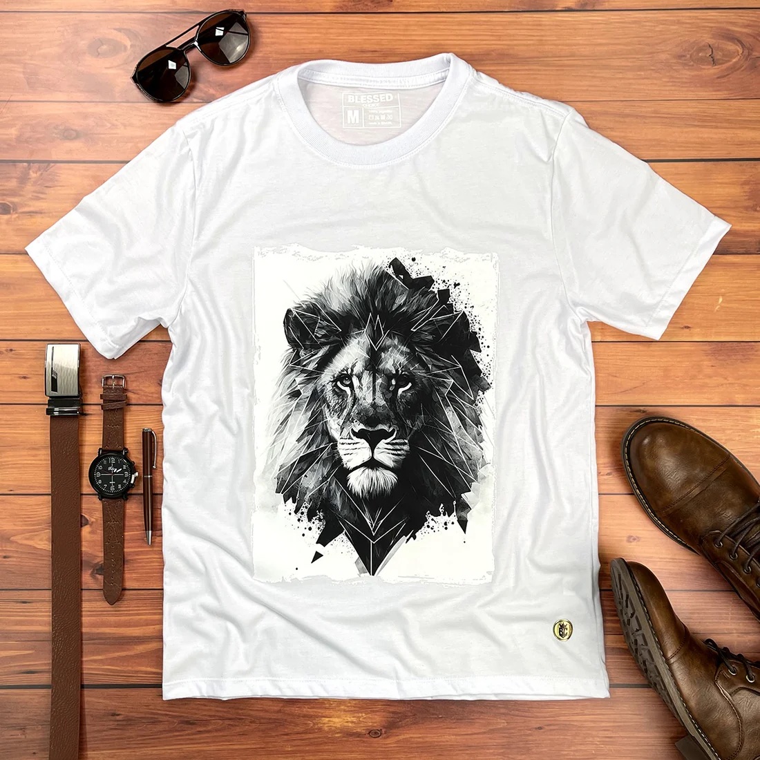 Camiseta Masculina Branca Leão - Imagem 1
