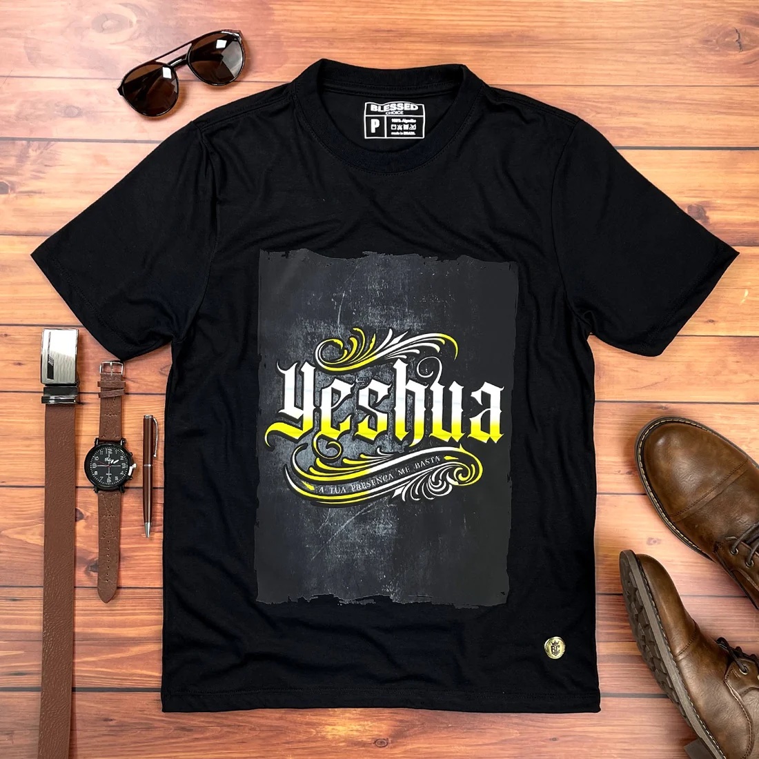 Camiseta Masculina Preta Yeshua A tua presença me basta - Imagem 1
