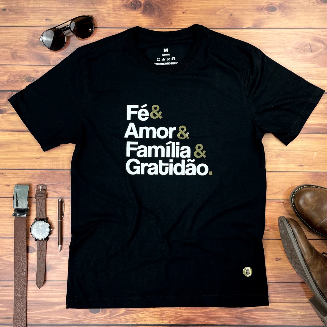 Camiseta Masculina Preta Fé & Amor - Imagem 1