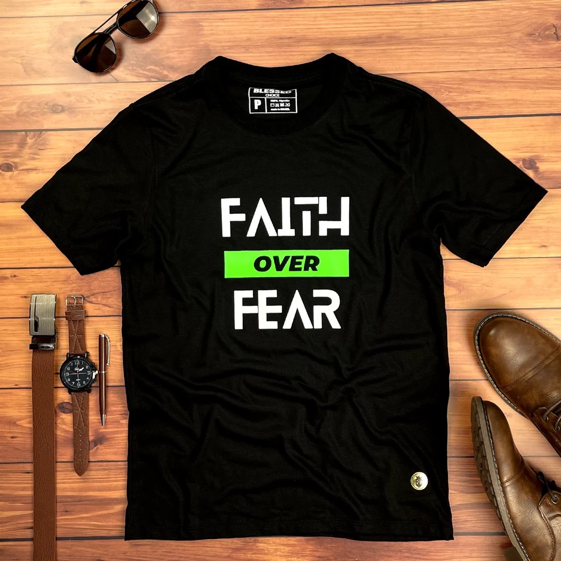 Camiseta Masculina Preta Faith Over Fear - Imagem 1