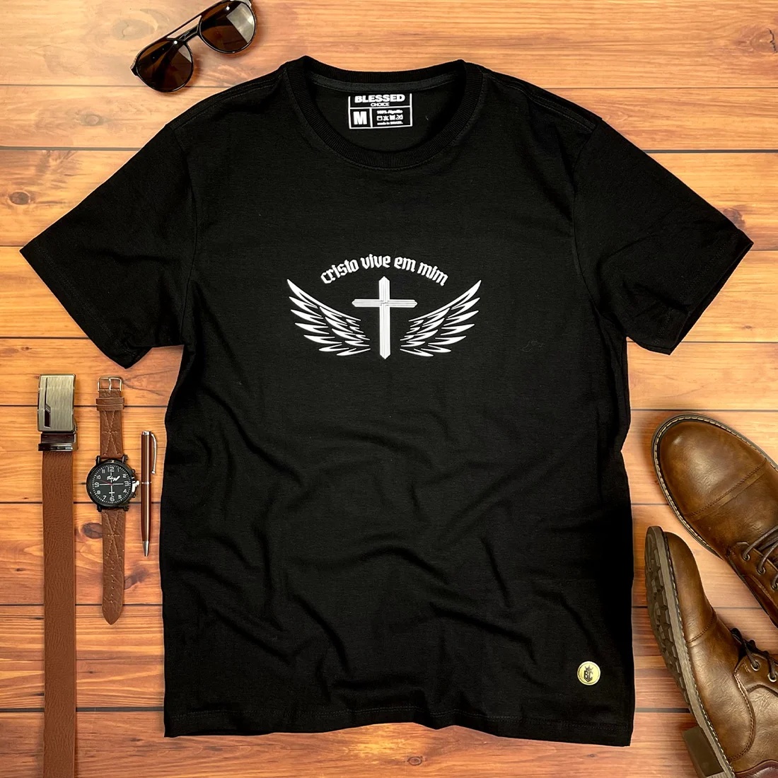 Camiseta Masculina Preta Cristo vive em mim - Imagem 1