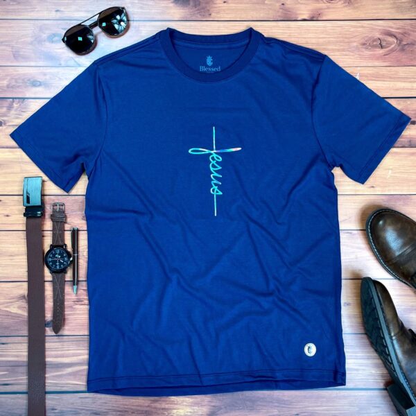 Camiseta Masculina preto Aplique Cruz Jesus