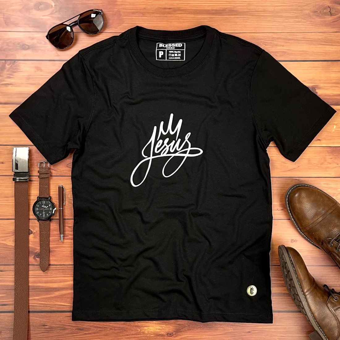Camiseta Masculina Preta Jesus Coroa - Imagem 1