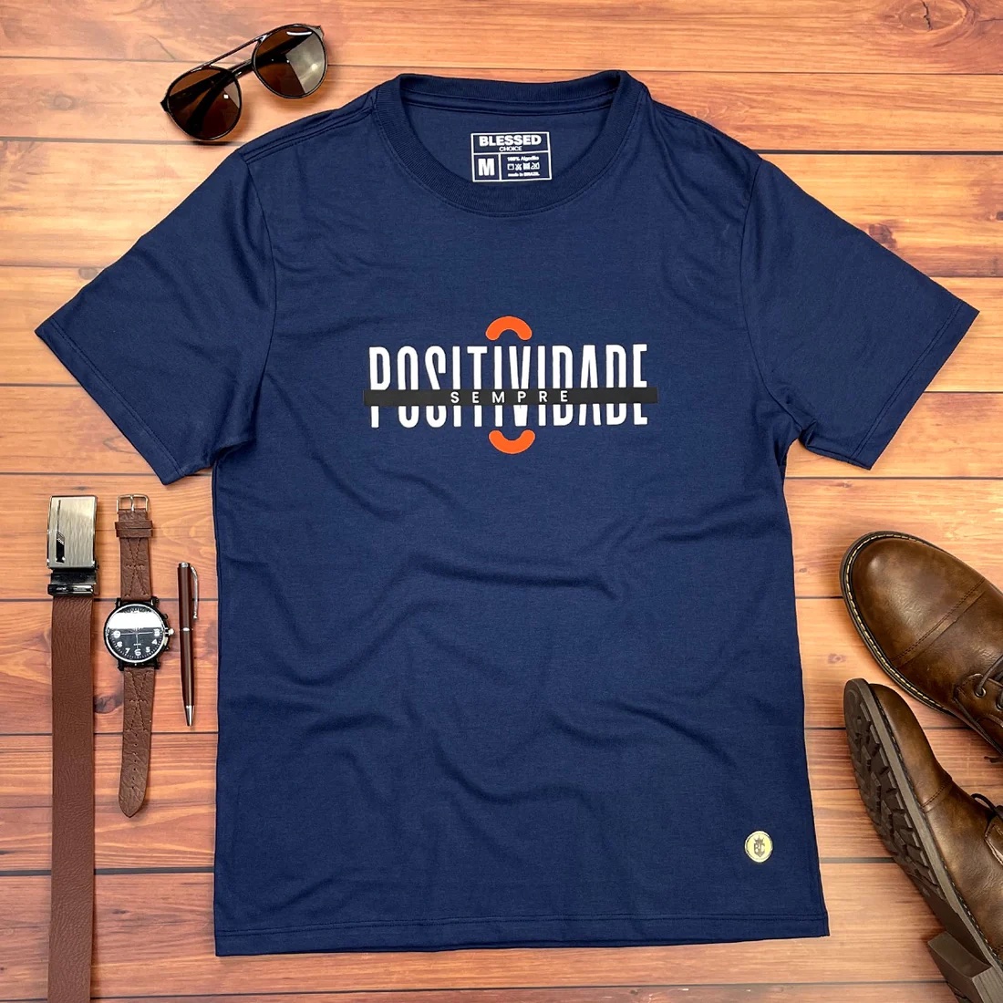 Camiseta Masculina Azul Positividade Sempre - Imagem 1