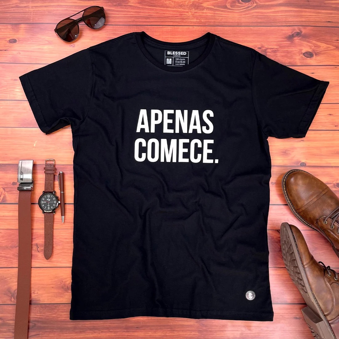Camiseta Masculina Preta Apenas comece - Imagem 1