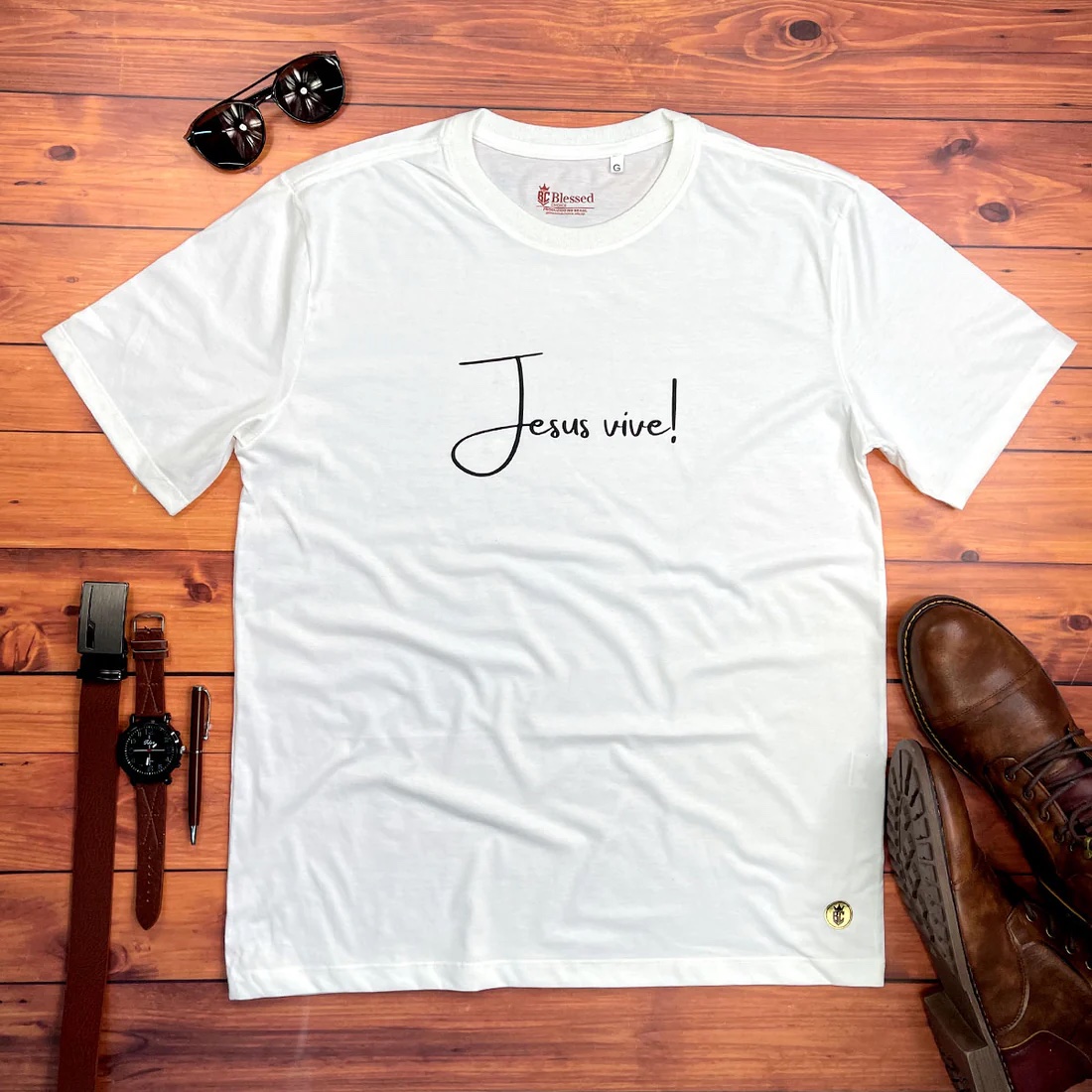 Camiseta Masculina Off White Jesus Vive! - Imagem 1