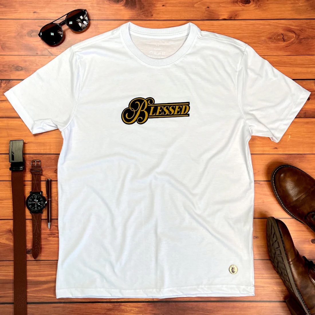 Camiseta Masculina Branca Blessed Veludo - Imagem 1