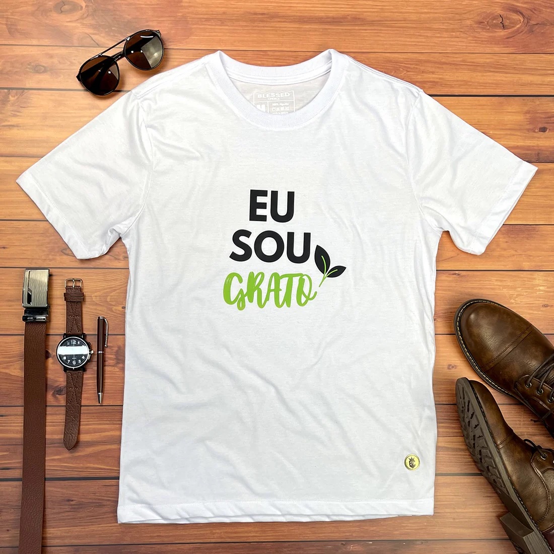 Camiseta Masculina Branca Eu Sou Grato - Imagem 1