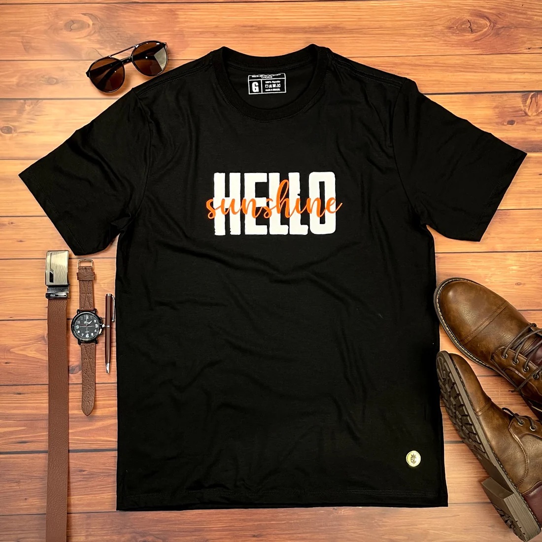 Camiseta Masculina Preta Hello Sunshine - Imagem 1