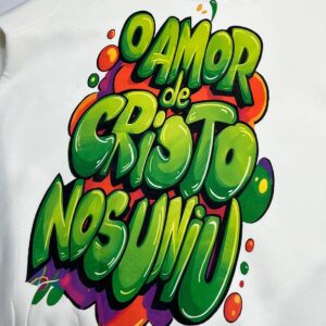 Moletom Canguru Com Capuz Preto O Amor De Cristo Nos Uniu - Imagem 7