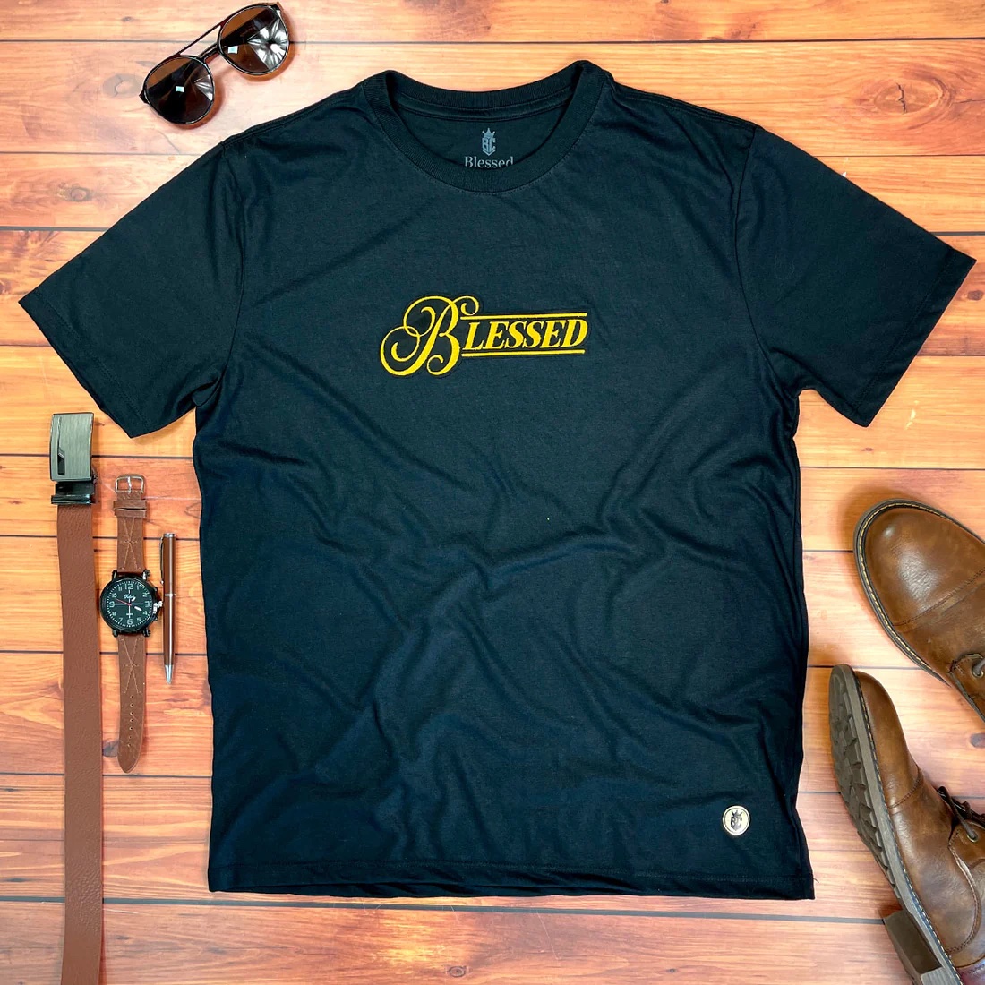 Camiseta Masculina Branca Blessed Veludo - Imagem 3