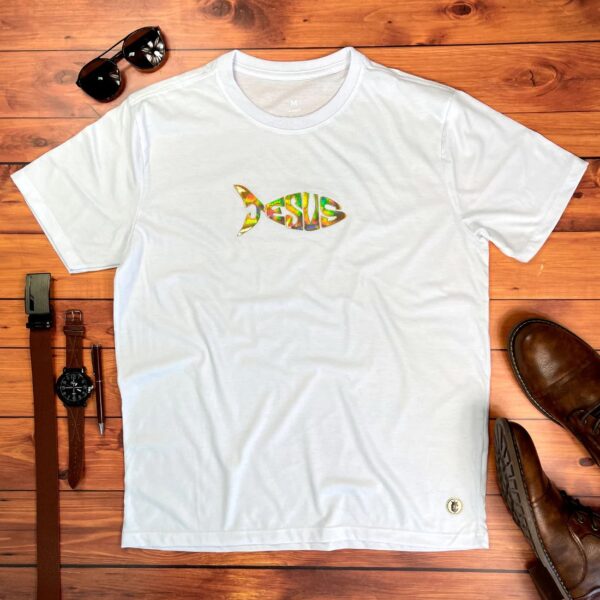 Camiseta Masculina Preta Jesus Peixe