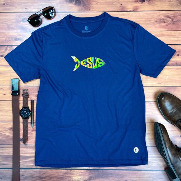 Camiseta Masculina Preta Jesus Peixe