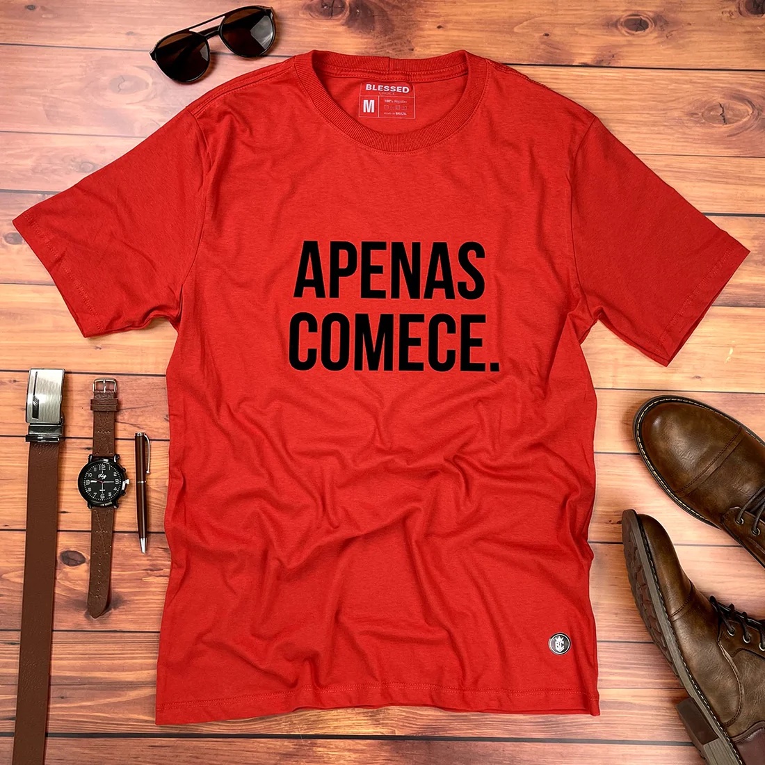 Camiseta Masculina Preta Apenas comece - Imagem 4