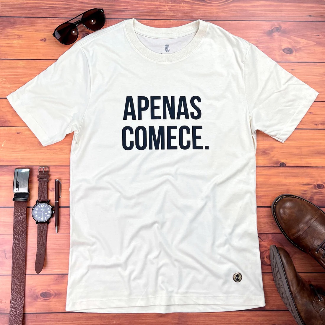 Camiseta Masculina Preta Apenas comece - Imagem 5