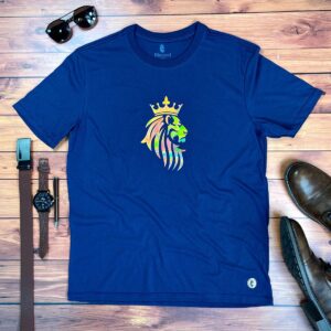 Camiseta Masculina Preta Leão Coroa Aplique Dourado - Imagem 5
