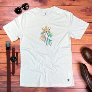 Camiseta Masculina Preta Leão Coroa Aplique Dourado - Imagem 7