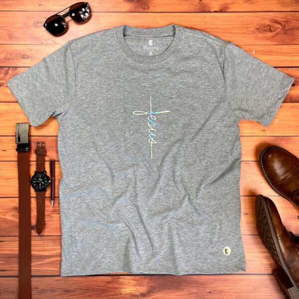 Camiseta Masculina preto Aplique Cruz Jesus