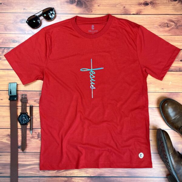 Camiseta Masculina preto Aplique Cruz Jesus