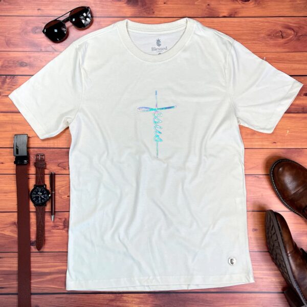 Camiseta Masculina preto Aplique Cruz Jesus