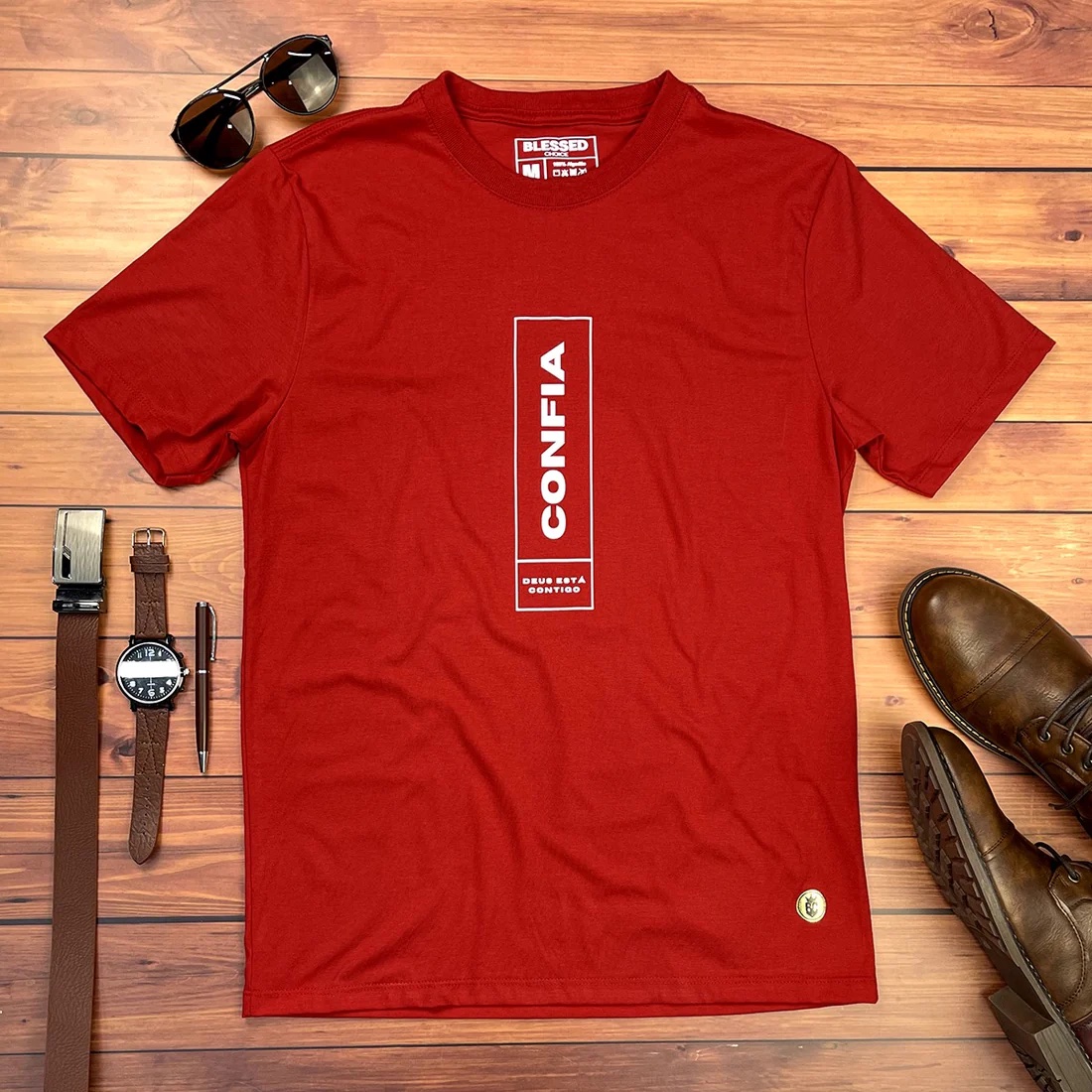 Camiseta Masculina Preta Confia Deus Está Contigo - Imagem 6